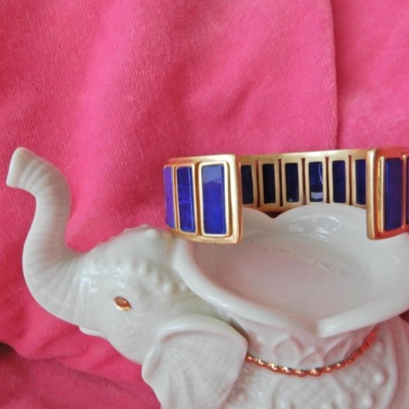 TORY BURCH Rectangle Epoxy Blue Gold Cuff Bracelet - Picture 14 of 16